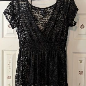 Black floral lace overshirt with gold flecks